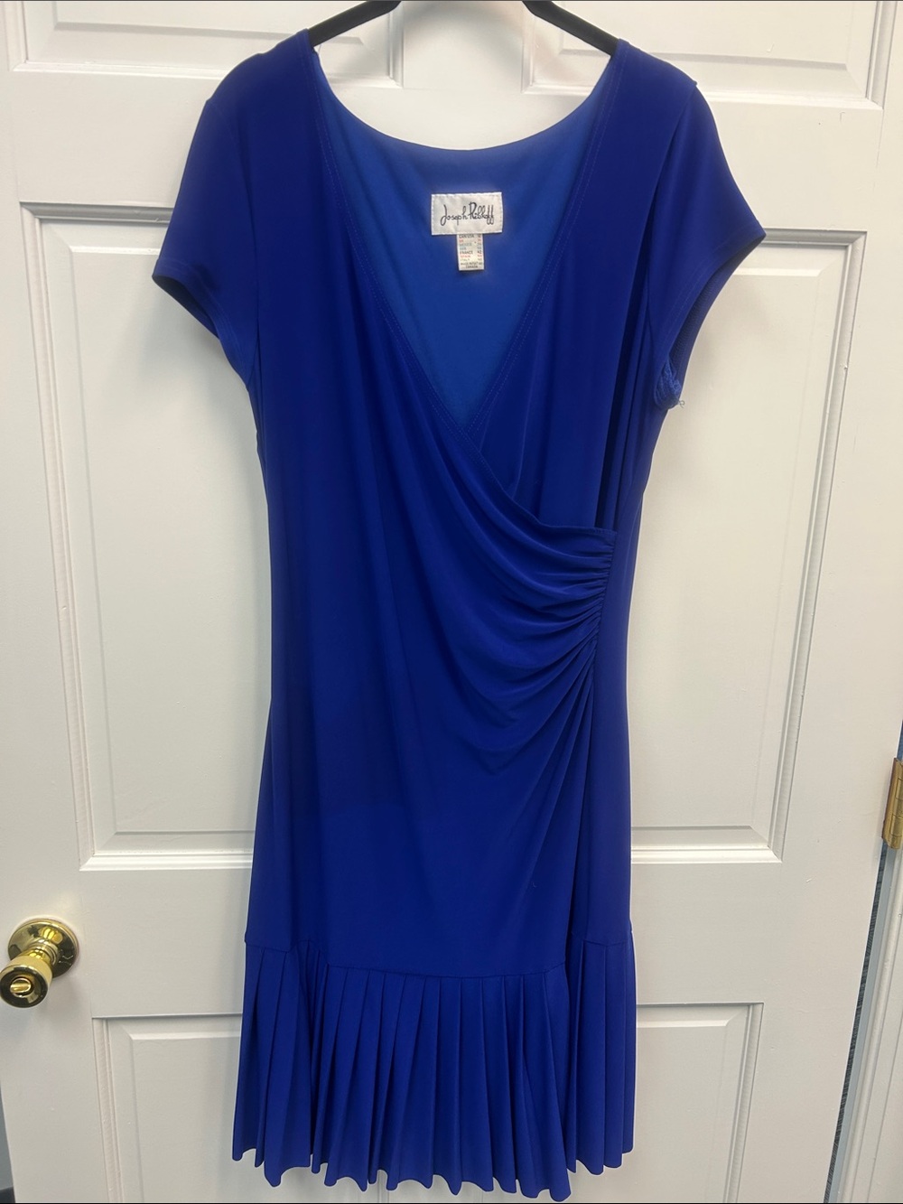 Joseph Ribkoff Designer Royal Blue Cap-Sleeve Cocktail Dress with Pleats Size 12